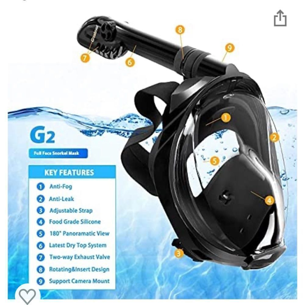 Greatever Small Black Snorkel Mask NEW Snaps In Place